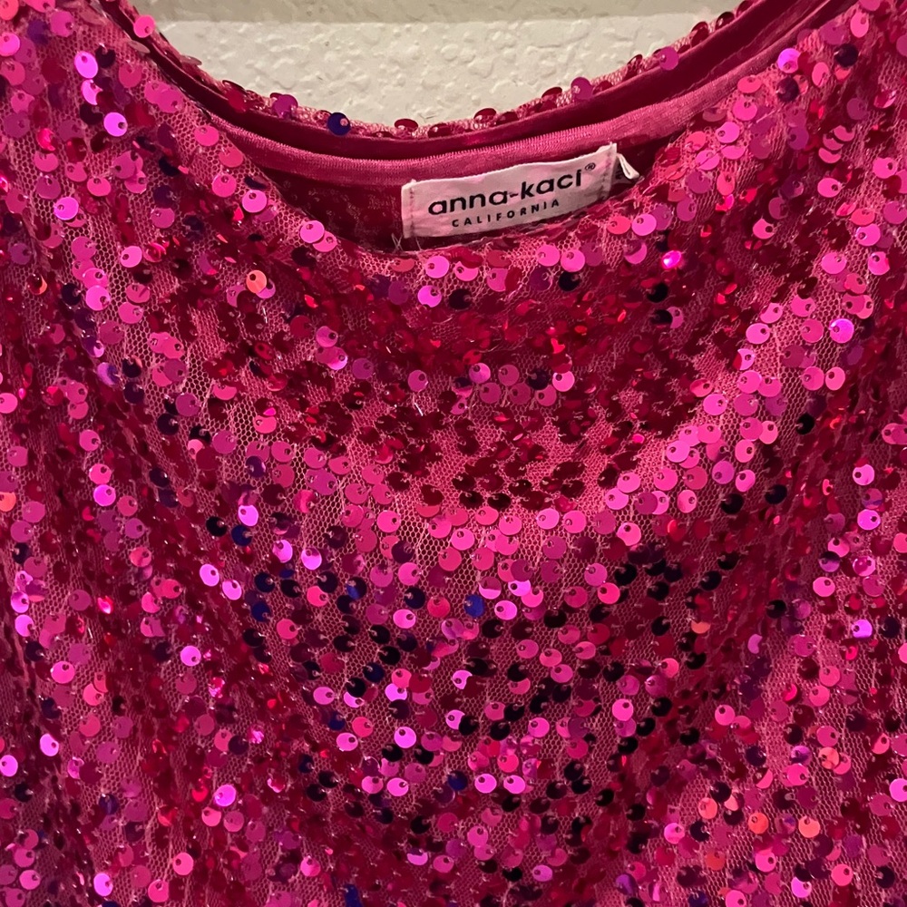 Glamorous Pink Sequin Short Sleeve Top - Picture 4 of 5
